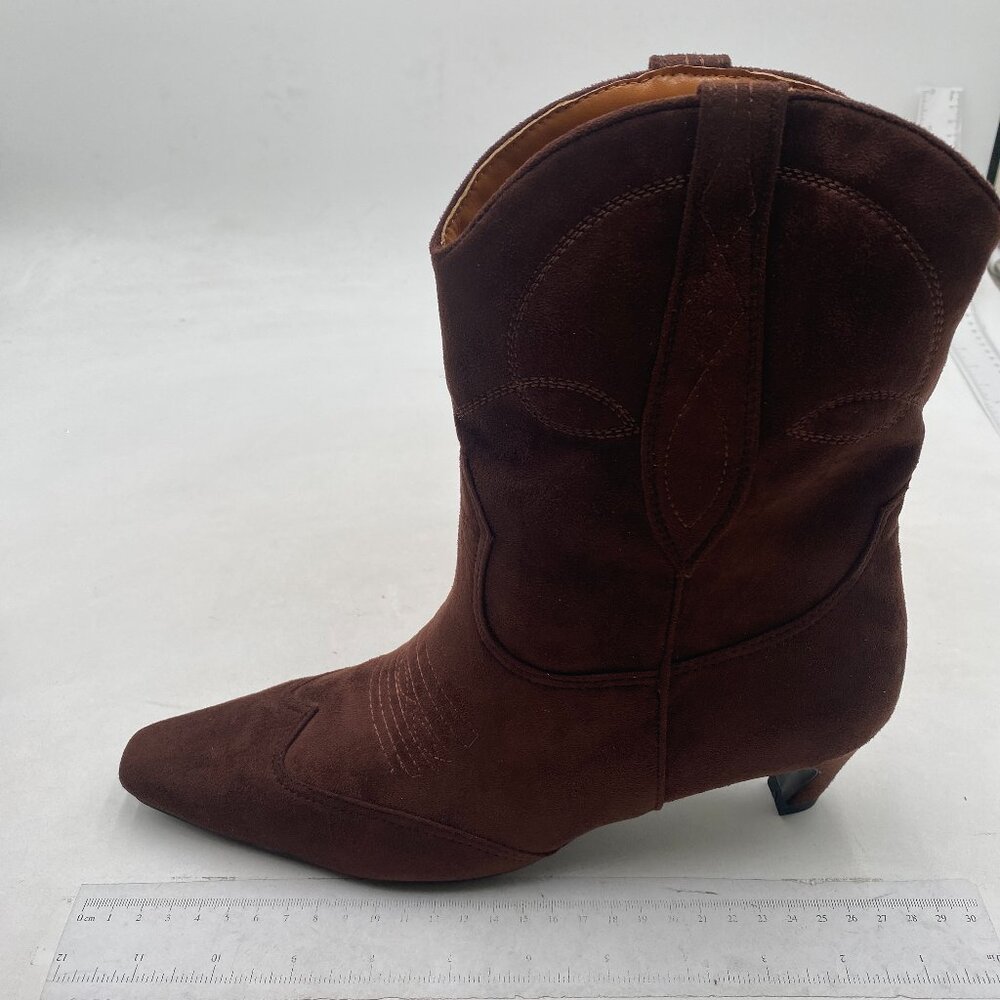Brown Square Toe Western Comfortable Chunky Heel Pull On Cowboy Ankle Boots